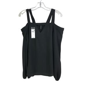 BCBG MAX AZRIA Top Womens Sz‎ XS Black Cold Shoulder Long Sleeve NWT Minimal Lux